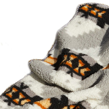 Gray Knitted Sherpa Geometric Reversable Throw HomeRoots
