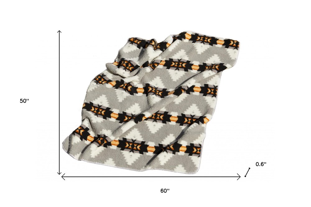 Gray Knitted Sherpa Geometric Reversable Throw HomeRoots