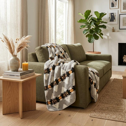 Gray Knitted Sherpa Geometric Reversable Throw HomeRoots