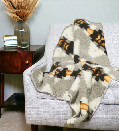 Gray Knitted Sherpa Geometric Reversable Throw HomeRoots