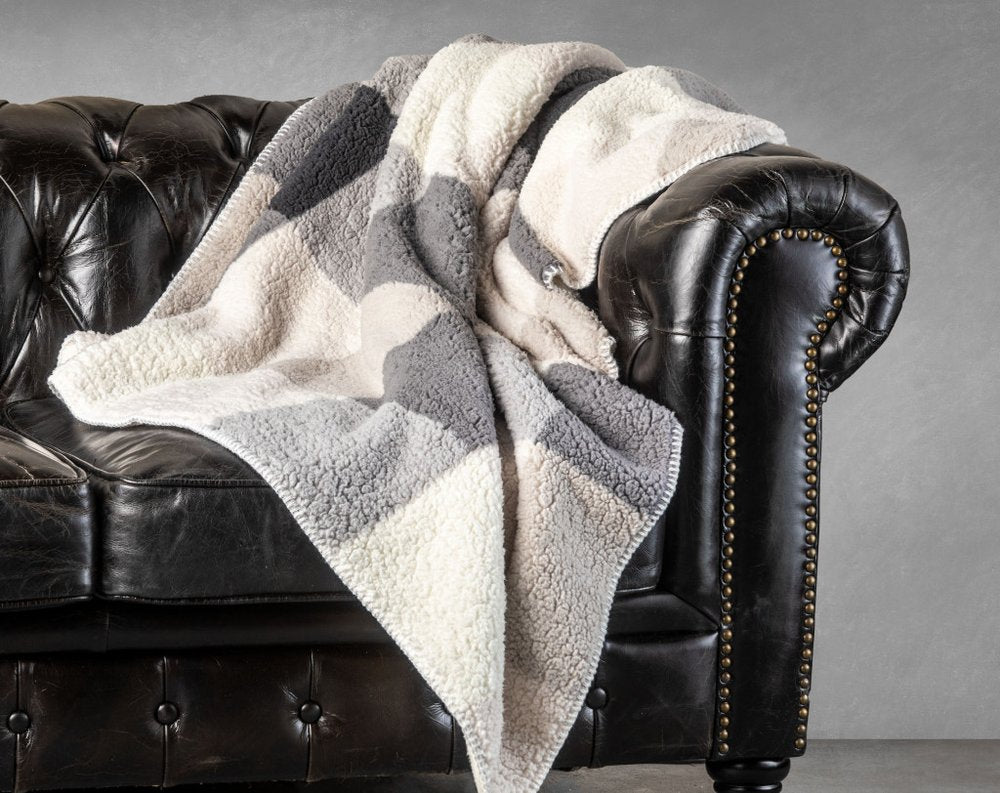 50" X 60" Gray And Ivory Faux Sherpa Plaid Throw Blanket HomeRoots
