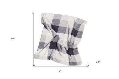 50" X 60" Gray And Ivory Faux Sherpa Plaid Throw Blanket HomeRoots