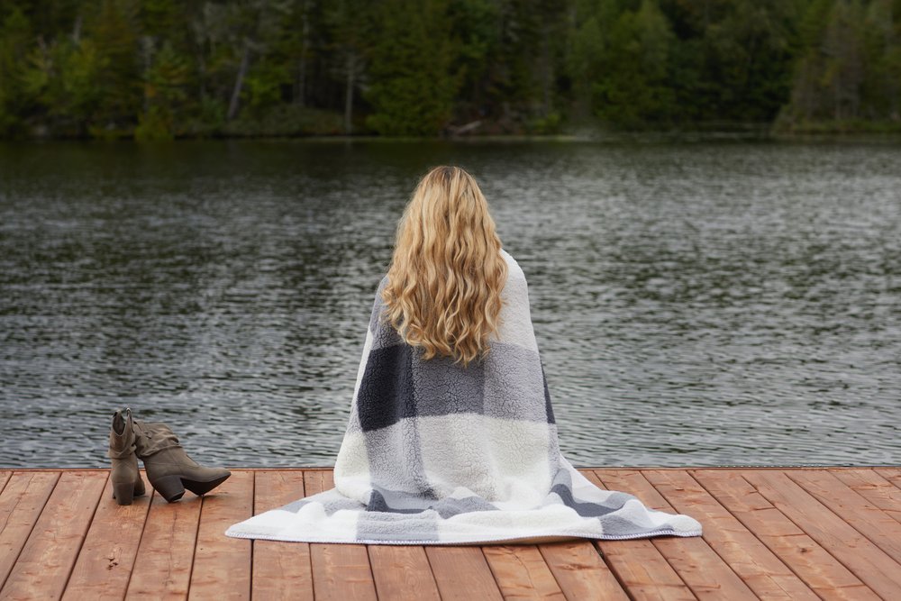 50" X 60" Gray And Ivory Faux Sherpa Plaid Throw Blanket HomeRoots
