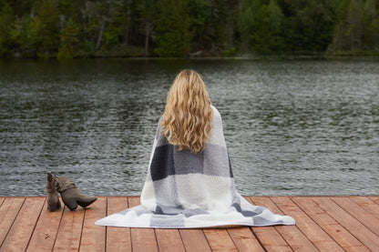 50" X 60" Gray And Ivory Faux Sherpa Plaid Throw Blanket HomeRoots