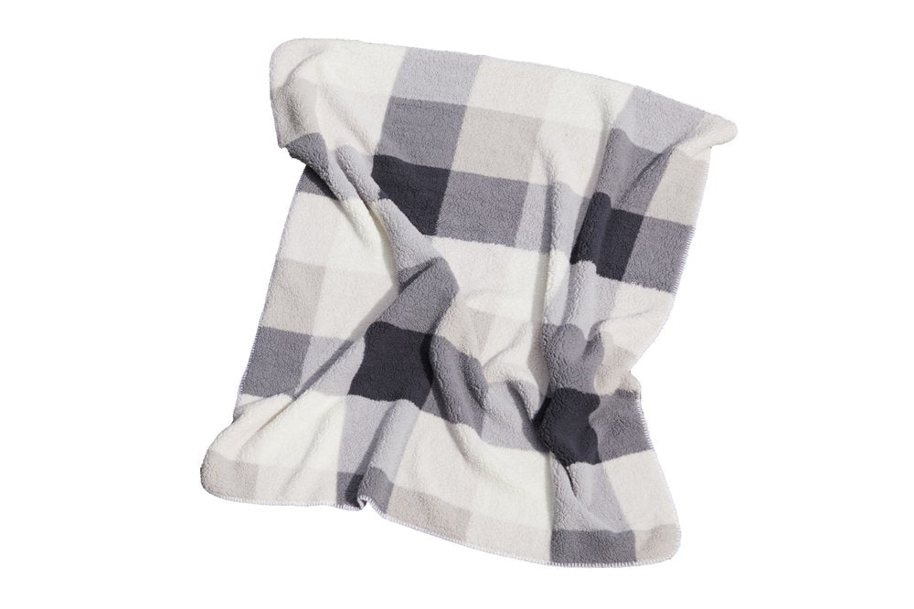 50" X 60" Gray And Ivory Faux Sherpa Plaid Throw Blanket HomeRoots