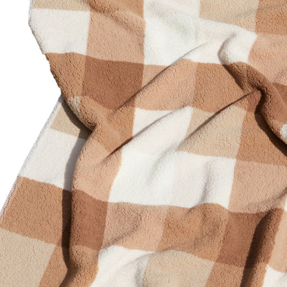 50" X 60" Ivory And Taupe Faux Sherpa Plaid Throw Blanket HomeRoots