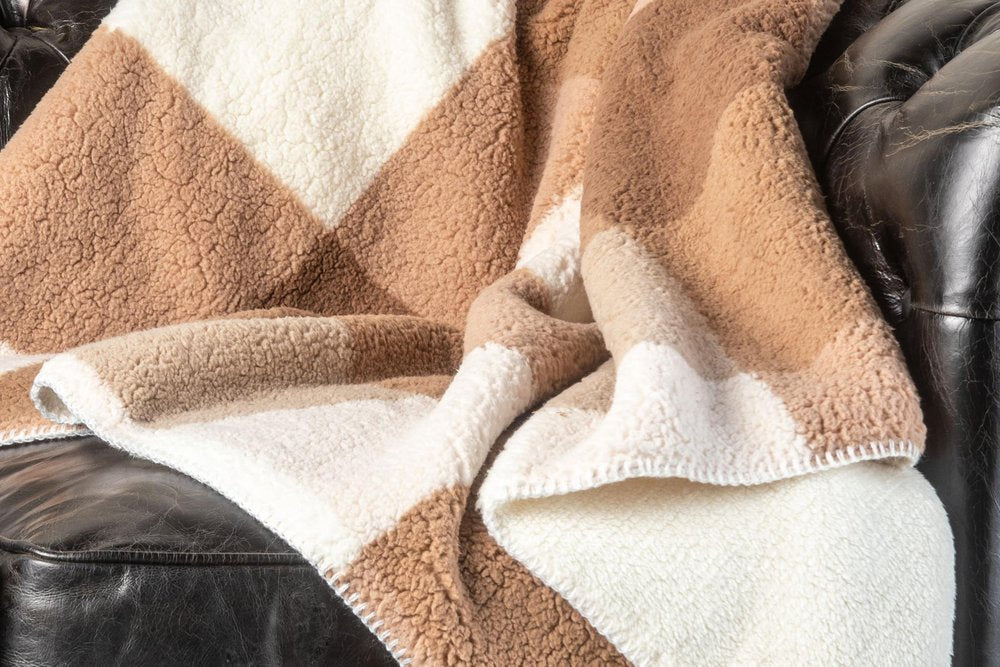 50" X 60" Ivory And Taupe Faux Sherpa Plaid Throw Blanket HomeRoots