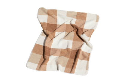 50" X 60" Ivory And Taupe Faux Sherpa Plaid Throw Blanket HomeRoots