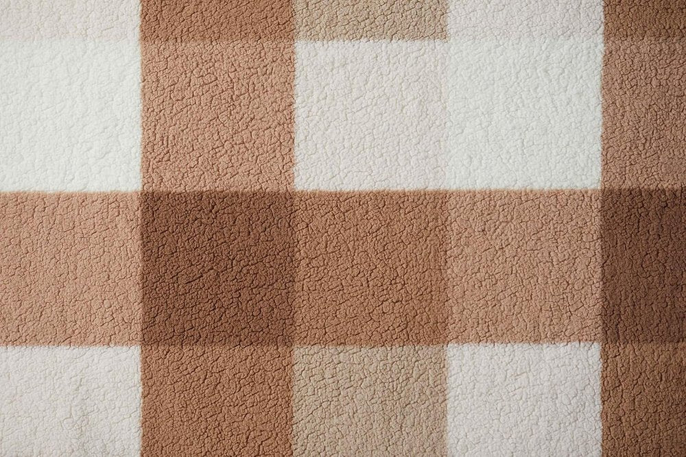 50" X 60" Ivory And Taupe Faux Sherpa Plaid Throw Blanket HomeRoots