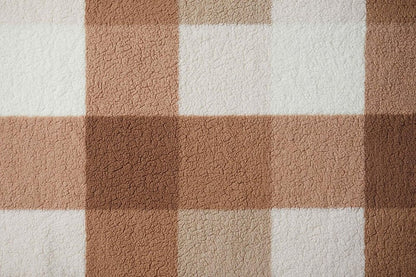 50" X 60" Ivory And Taupe Faux Sherpa Plaid Throw Blanket HomeRoots