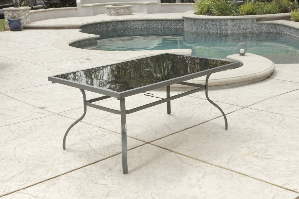 Seven Piece Black and Gray Rectangular Glass Dining Set with Six Chairs HomeRoots