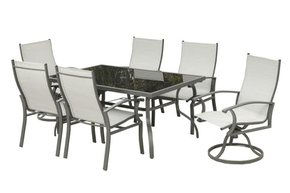 Seven Piece Black and Gray Rectangular Glass Dining Set with Six Chairs - FurniFindUSA