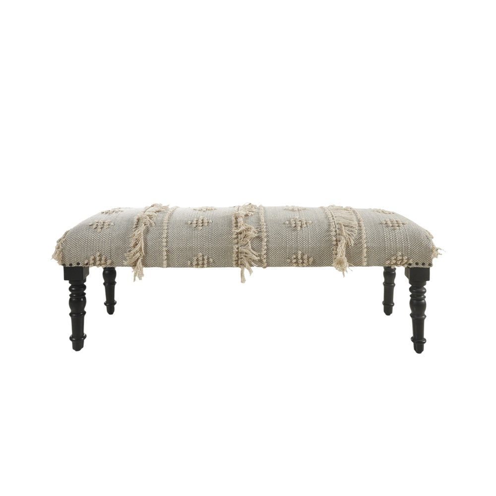 47" Cream And Black Leg Abstract Stripe and Dot Upholstery Bench HomeRoots