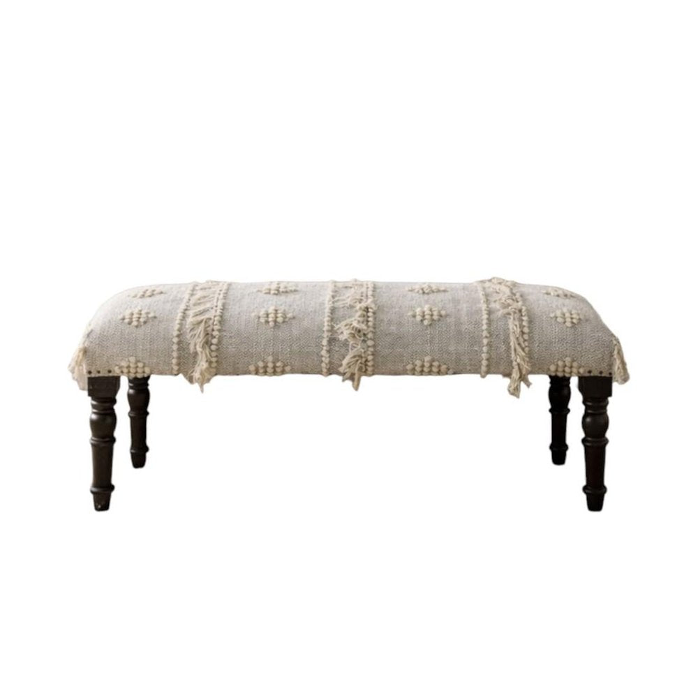 47" Cream And Black Leg Abstract Stripe and Dot Upholstery Bench HomeRoots