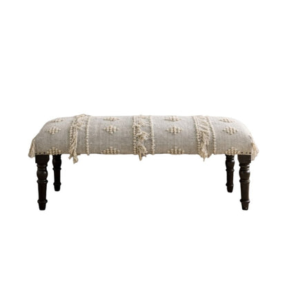 47" Cream And Black Leg Abstract Stripe and Dot Upholstery Bench