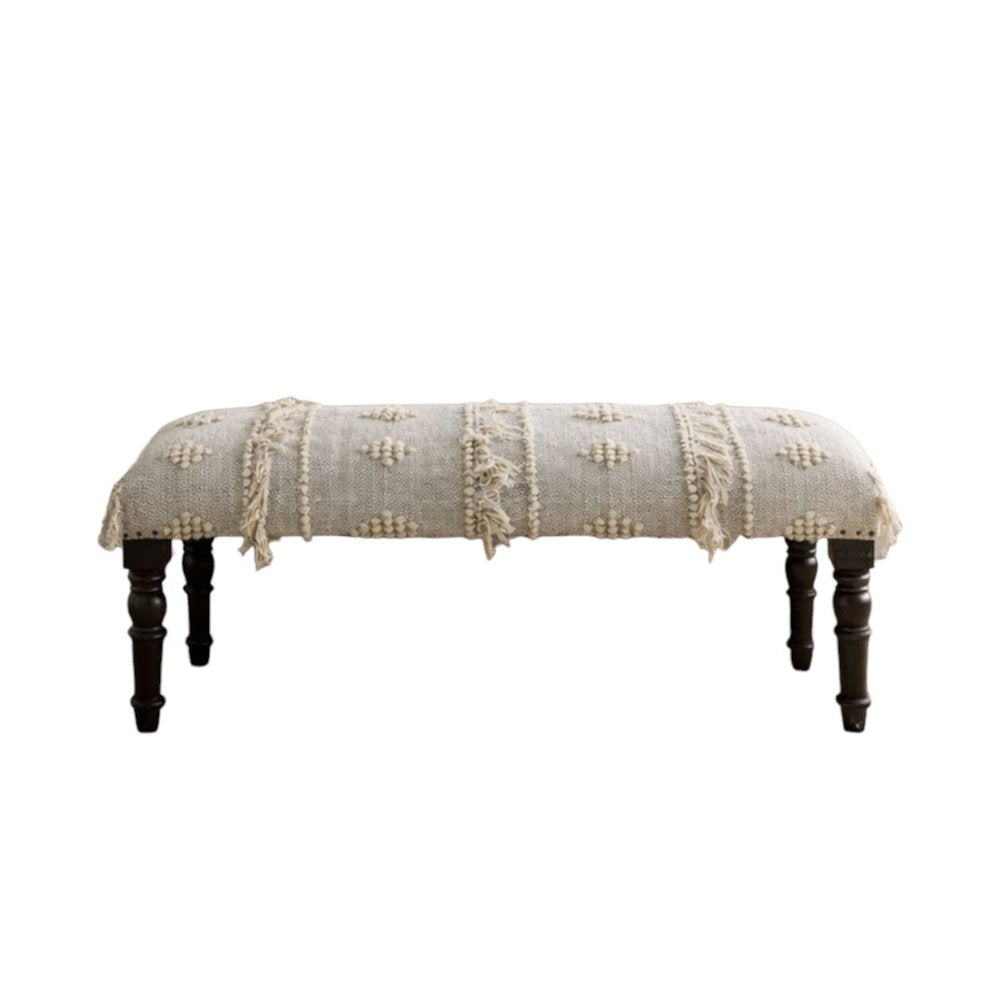 47" Cream And Black Leg Abstract Stripe and Dot Upholstery Bench HomeRoots