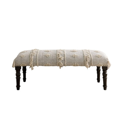 47" Cream And Black Leg Abstract Stripe and Dot Upholstery Bench HomeRoots