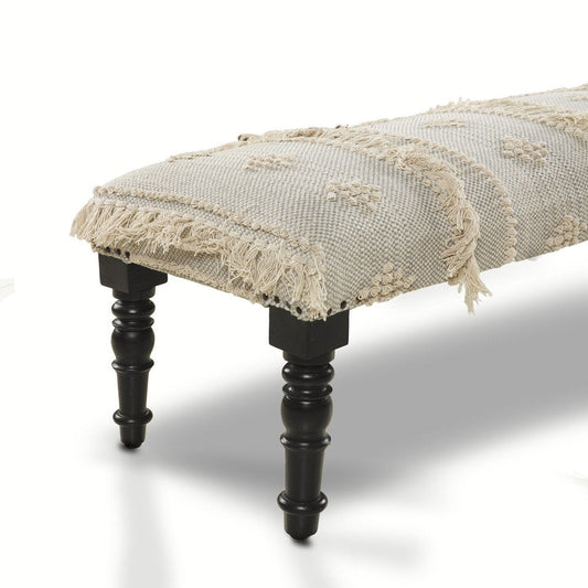 47" Cream And Black Leg Abstract Stripe and Dot Upholstery Bench HomeRoots