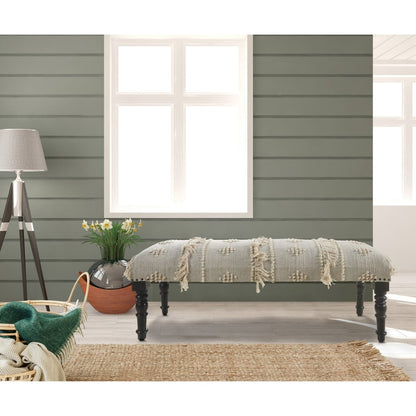 47" Cream And Black Leg Abstract Stripe and Dot Upholstery Bench HomeRoots