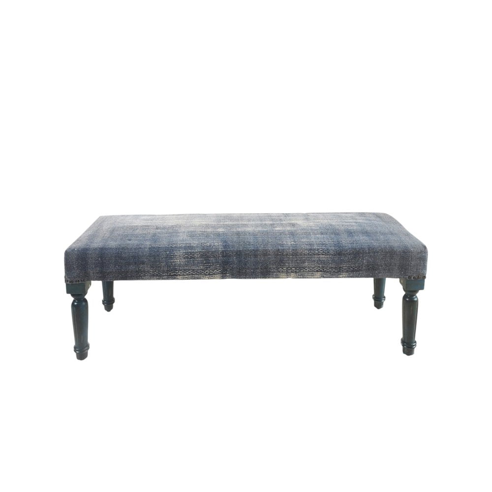 47" Blue And Cream Abstract Design Blue Leg Upholstered Bench HomeRoots