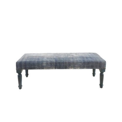 47" Blue And Cream Abstract Design Blue Leg Upholstered Bench HomeRoots