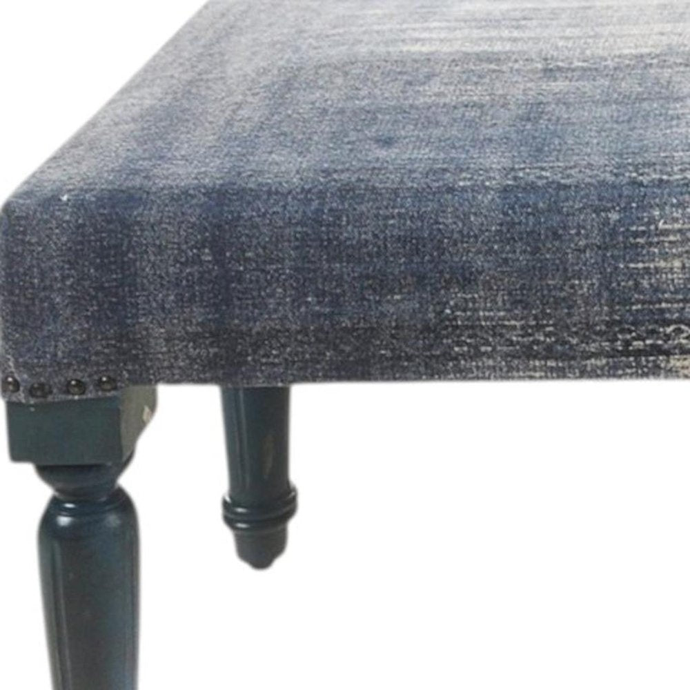 47" Blue And Cream Abstract Design Blue Leg Upholstered Bench HomeRoots