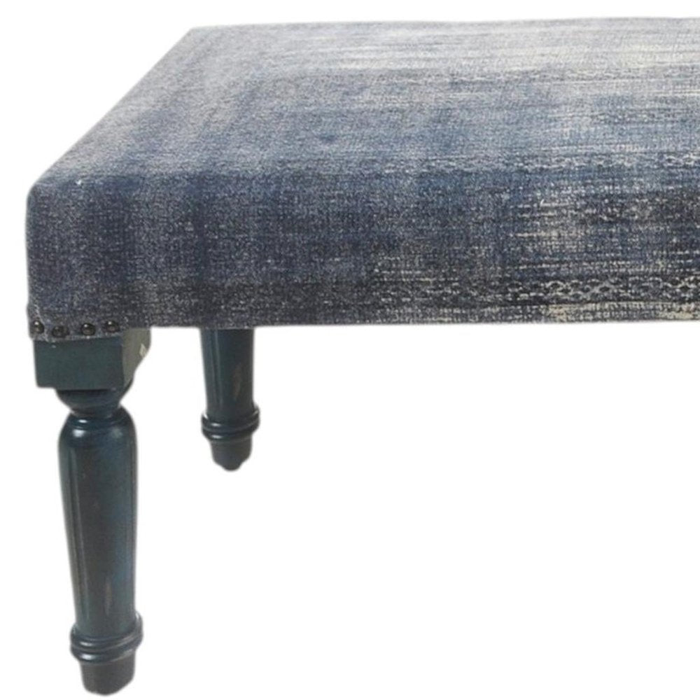 47" Blue And Cream Abstract Design Blue Leg Upholstered Bench HomeRoots