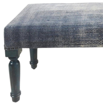 47" Blue And Cream Abstract Design Blue Leg Upholstered Bench HomeRoots