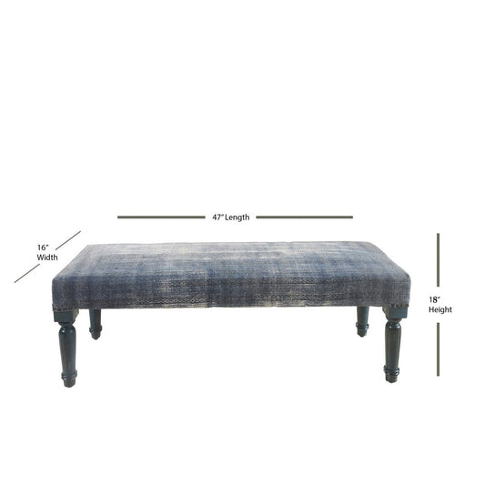 47" Blue And Cream Abstract Design Blue Leg Upholstered Bench HomeRoots
