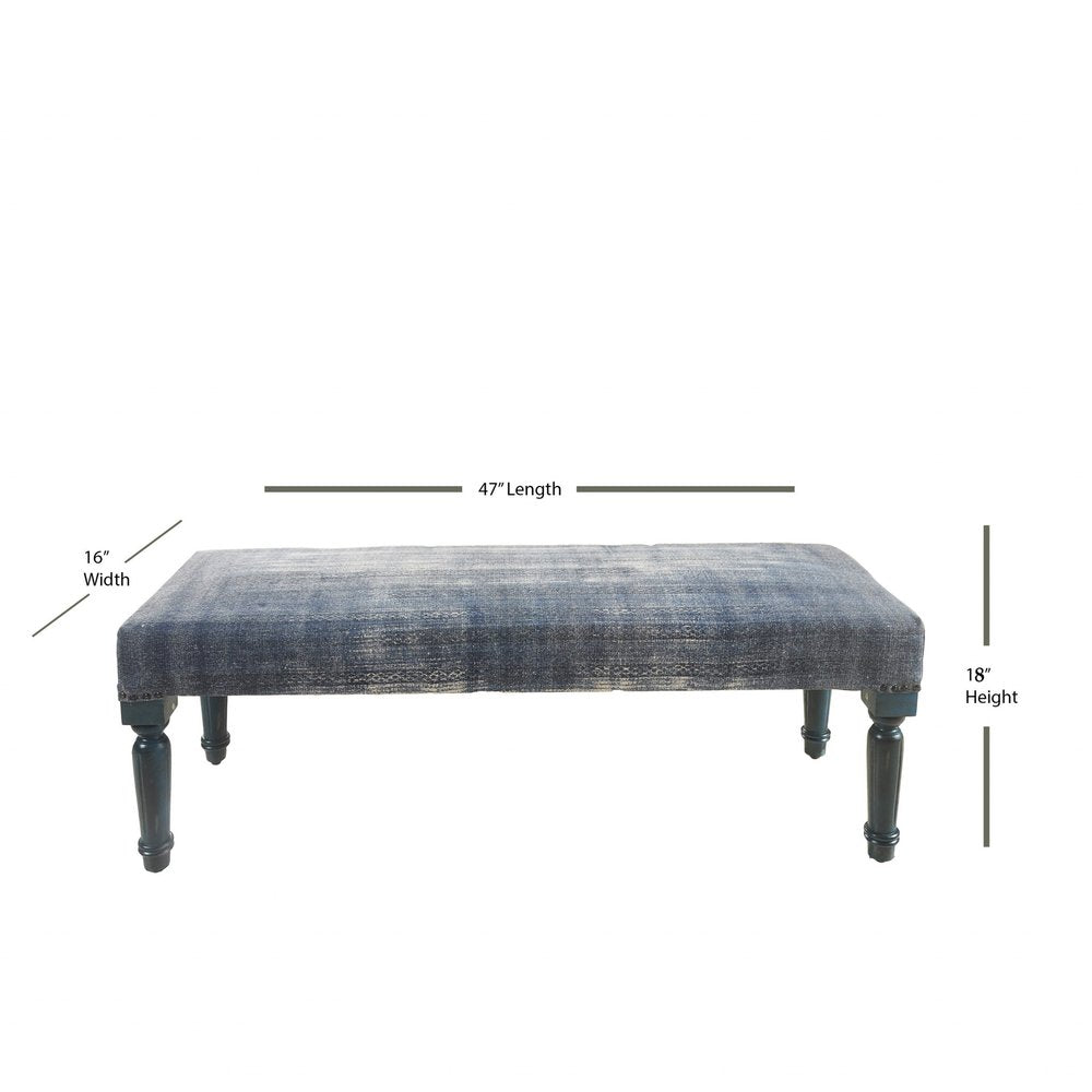 47" Blue And Cream Abstract Design Blue Leg Upholstered Bench HomeRoots