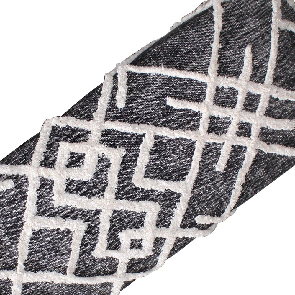 47" Gray And White Geometric Cotton Upholstered Distressed Bench HomeRoots
