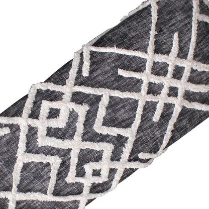 47" Gray And White Geometric Cotton Upholstered Distressed Bench HomeRoots