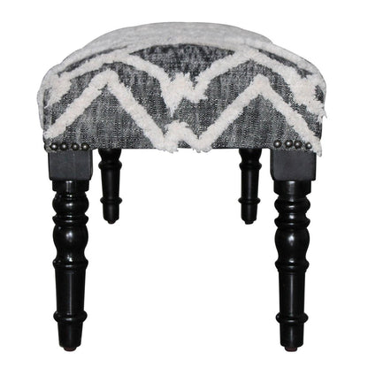 47" Gray And White Geometric Cotton Upholstered Distressed Bench HomeRoots
