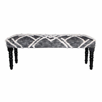 47" Gray And White Geometric Cotton Upholstered Distressed Bench HomeRoots