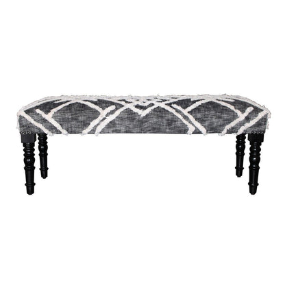 47" Gray And White Geometric Cotton Upholstered Distressed Bench HomeRoots