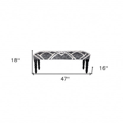 47" Gray And White Geometric Cotton Upholstered Distressed Bench HomeRoots