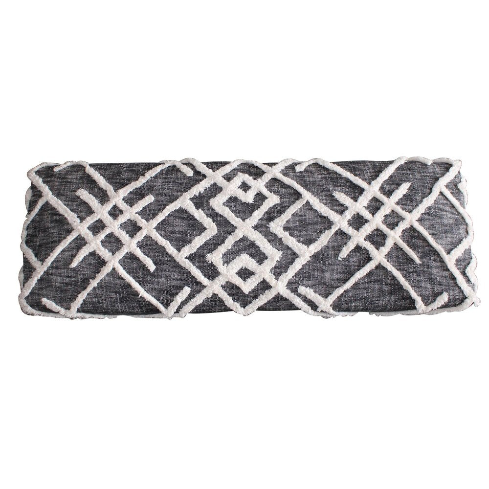 47" Gray And White Geometric Cotton Upholstered Distressed Bench HomeRoots