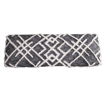 47" Gray And White Geometric Cotton Upholstered Distressed Bench HomeRoots