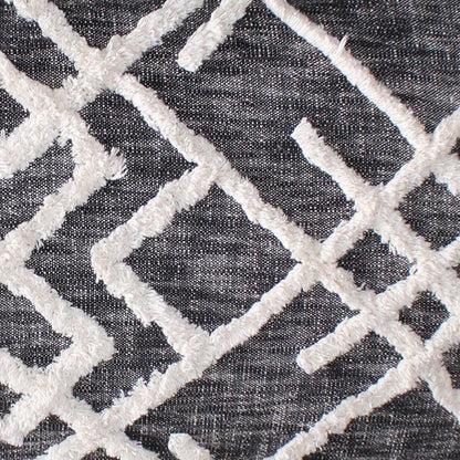 47" Gray And White Geometric Cotton Upholstered Distressed Bench HomeRoots