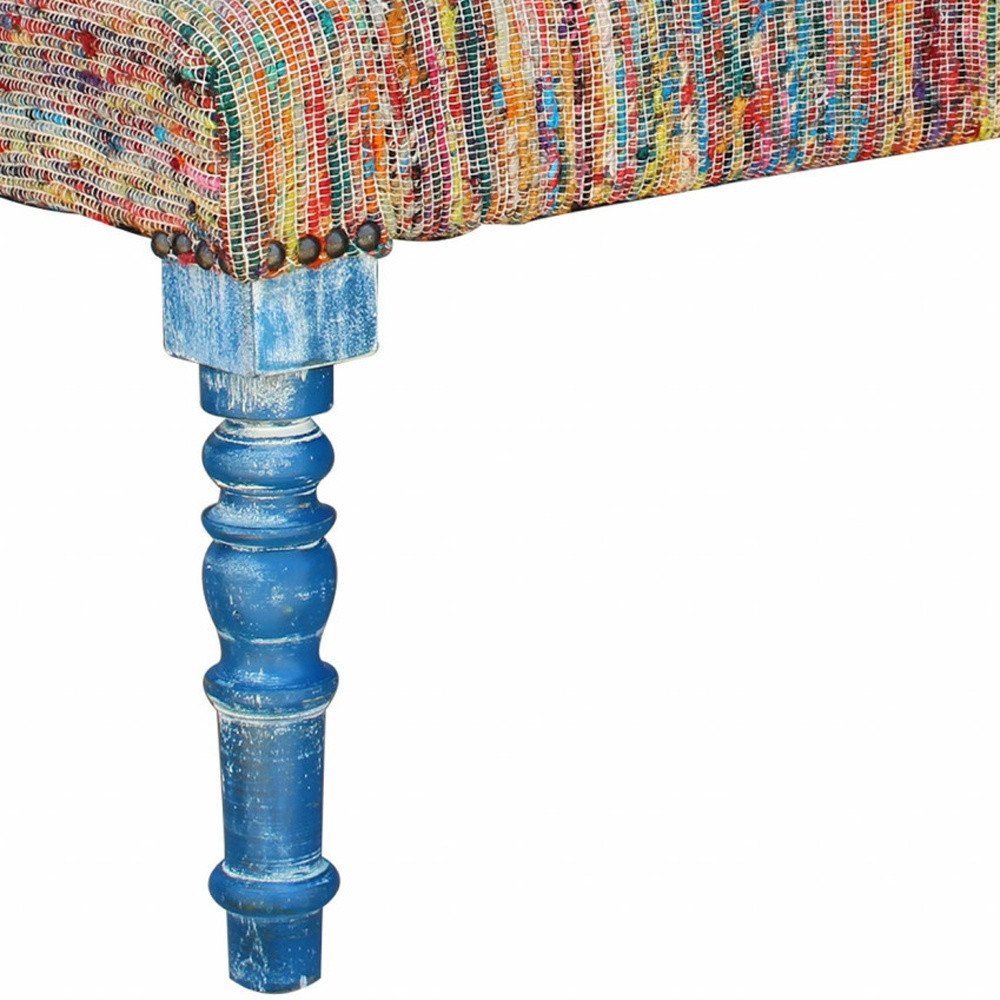 47" Rainbow Stripe Blue Leg Upholstered Bench HomeRoots
