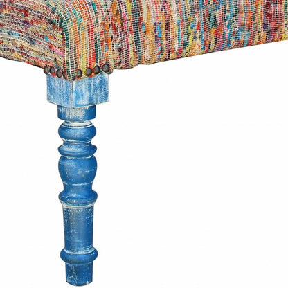 47" Rainbow Stripe Blue Leg Upholstered Bench HomeRoots