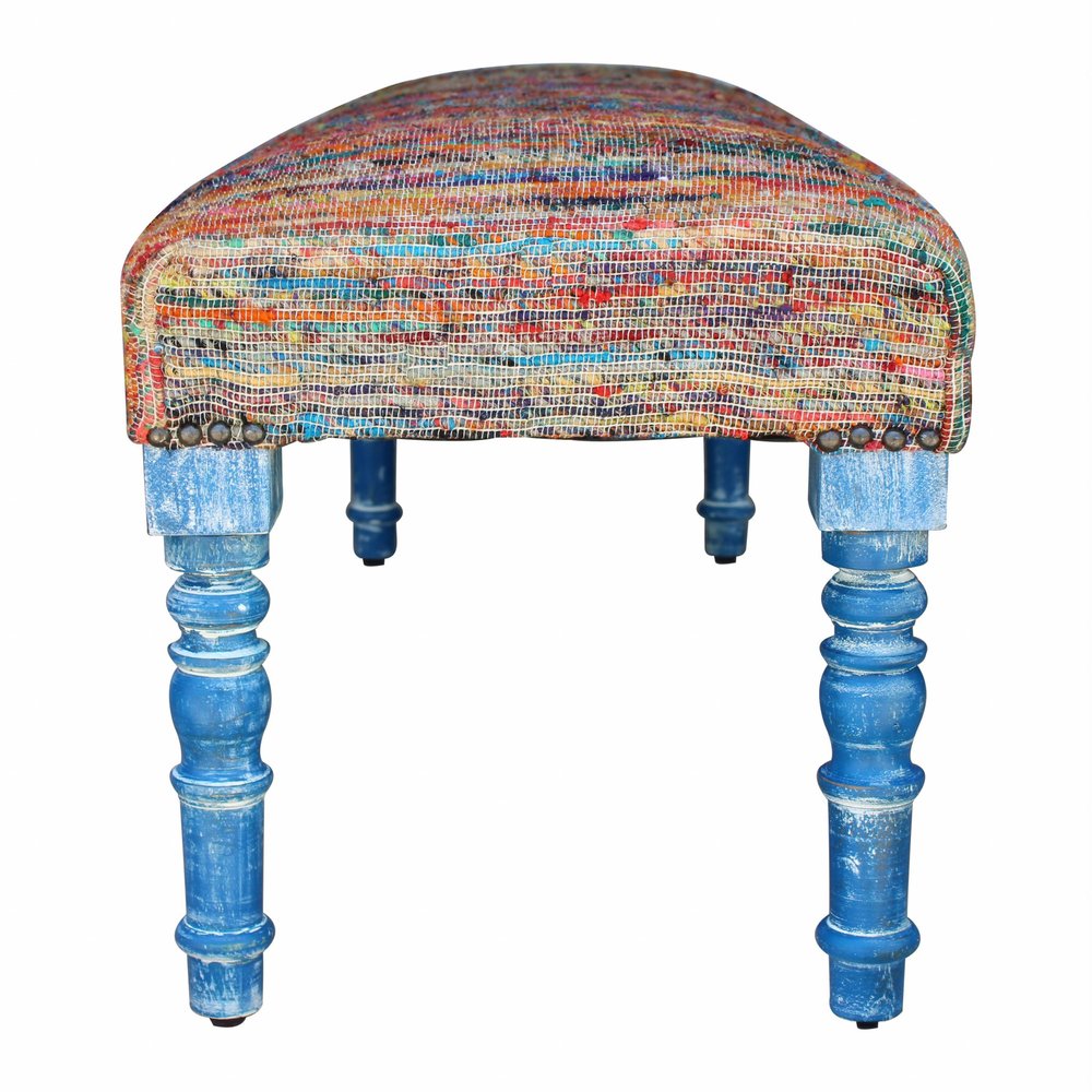 47" Rainbow Stripe Blue Leg Upholstered Bench HomeRoots