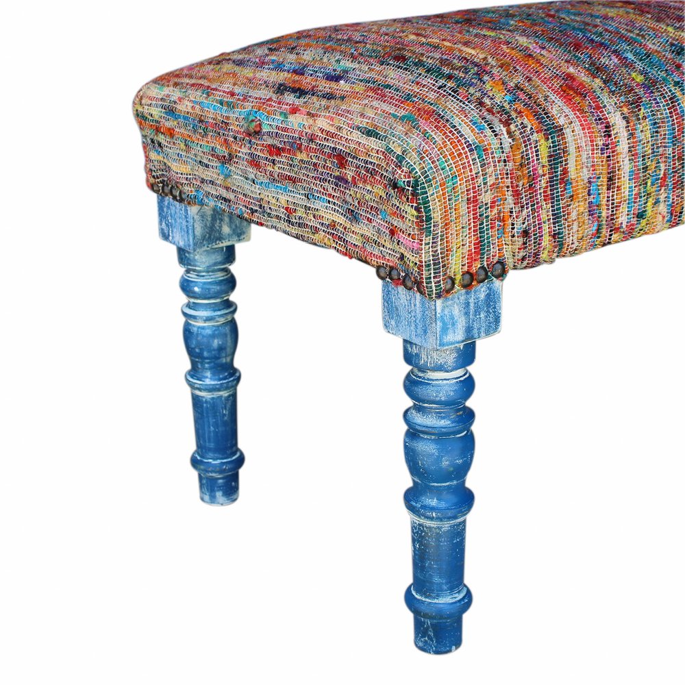 47" Rainbow Stripe Blue Leg Upholstered Bench HomeRoots