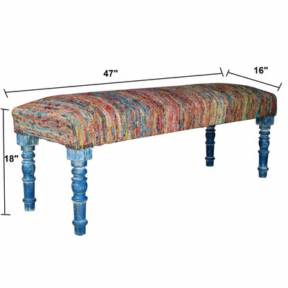 47" Rainbow Stripe Blue Leg Upholstered Bench HomeRoots