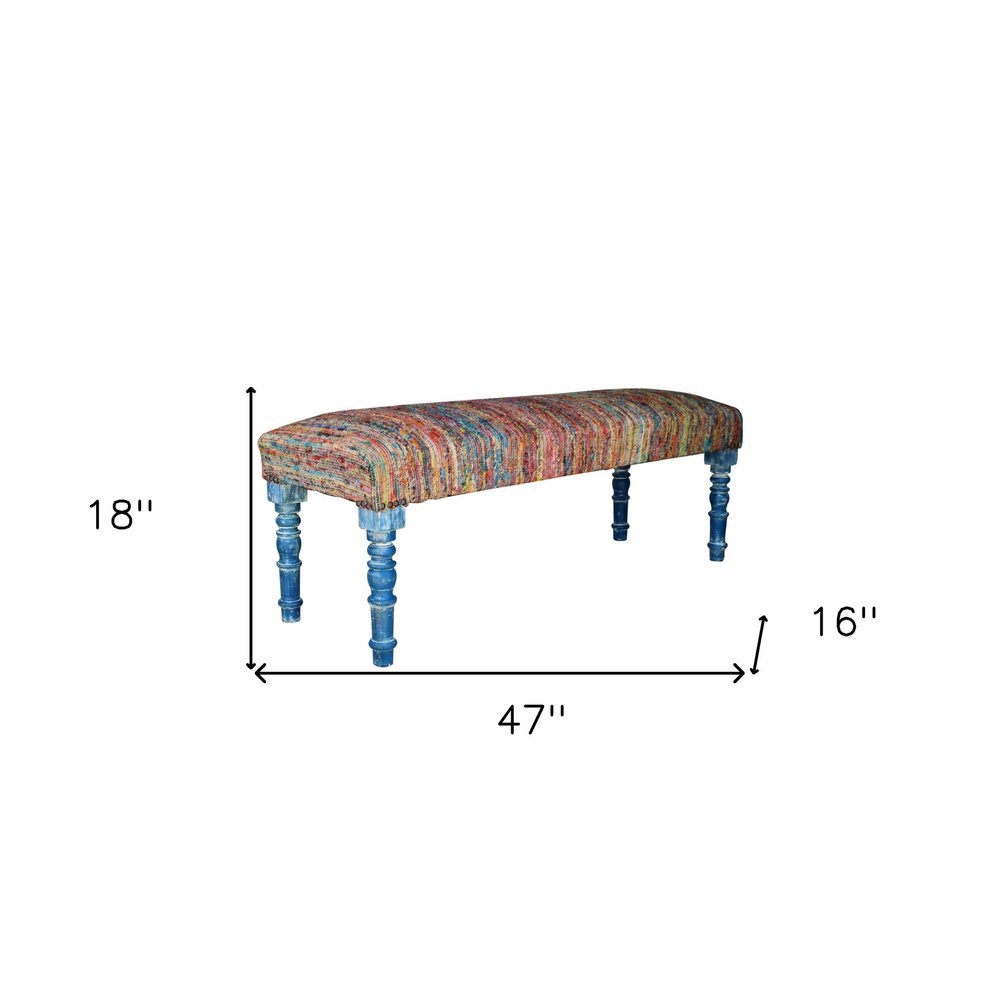 47" Rainbow Stripe Blue Leg Upholstered Bench HomeRoots