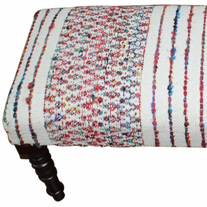 47" Ivory Red and Pink Black Leg Chevron Stripe Upholstered Bench HomeRoots