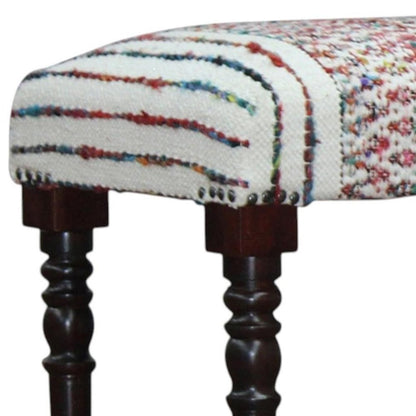 47" Ivory Red and Pink Black Leg Chevron Stripe Upholstered Bench HomeRoots