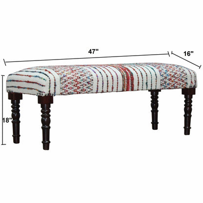 47" Ivory Red and Pink Black Leg Chevron Stripe Upholstered Bench HomeRoots