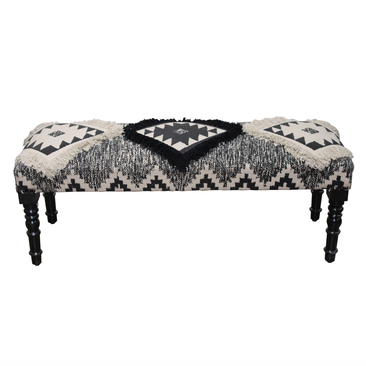 47" Black And White Black Leg Southwest Upholstered Bench