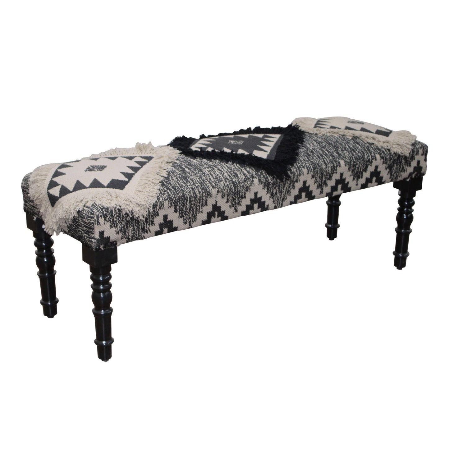 47" Black And White Black Leg Southwest Upholstered Bench